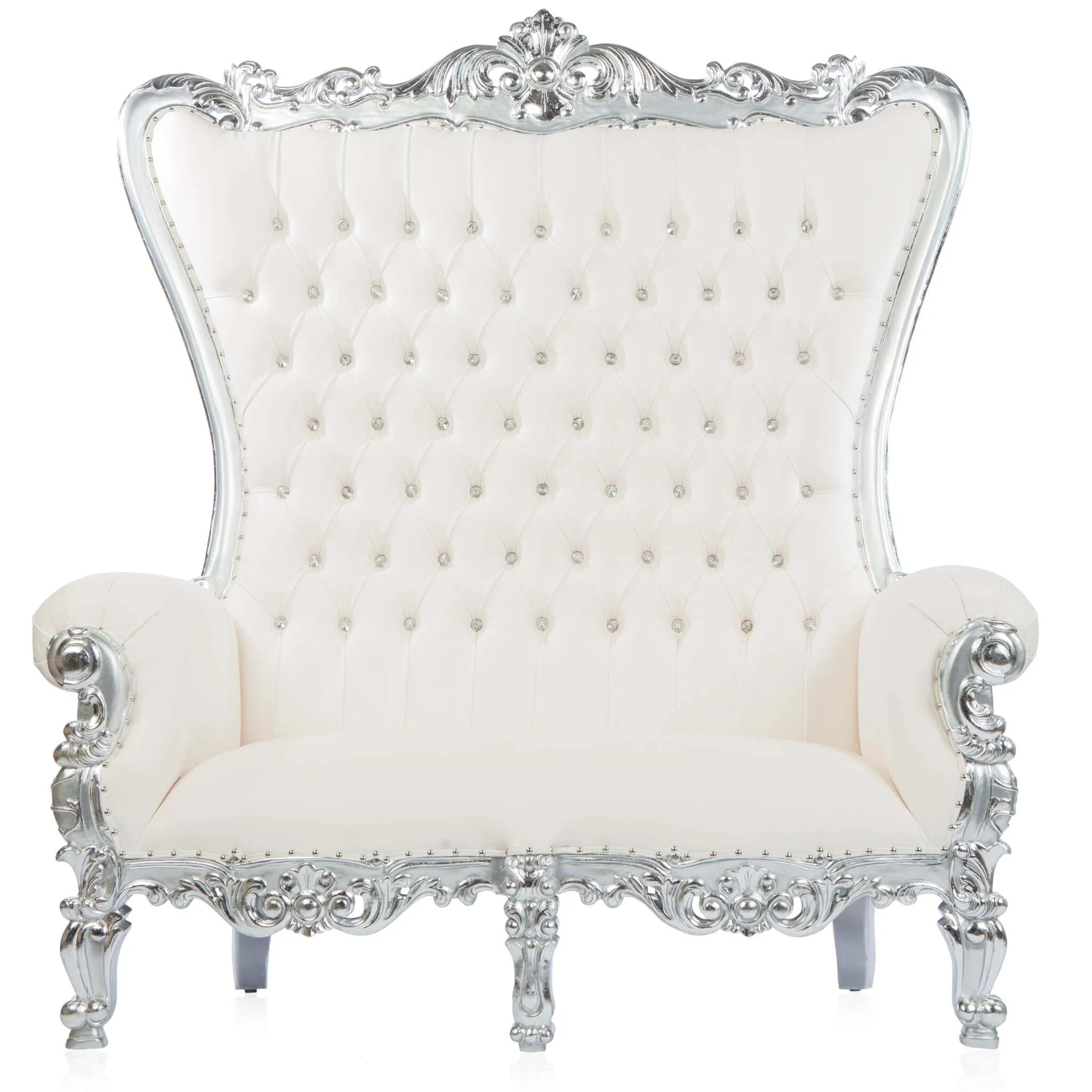 White and Silver Double Throne Chair