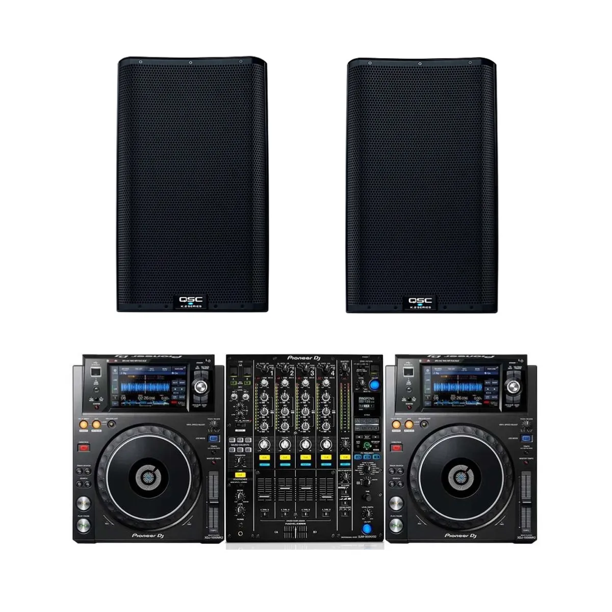 Pioneer XDJ 1000 Mk2 DJM 900 Nexus Mixer QSC Speaker Package 