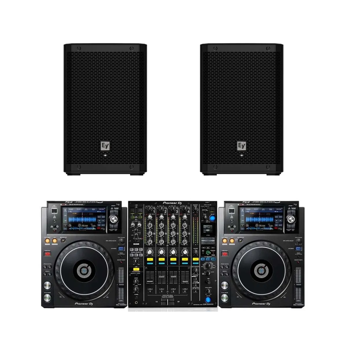 Pioneer XDJ 1000 Mk2 DJM 900 Nexus Mixer EV Speaker Package