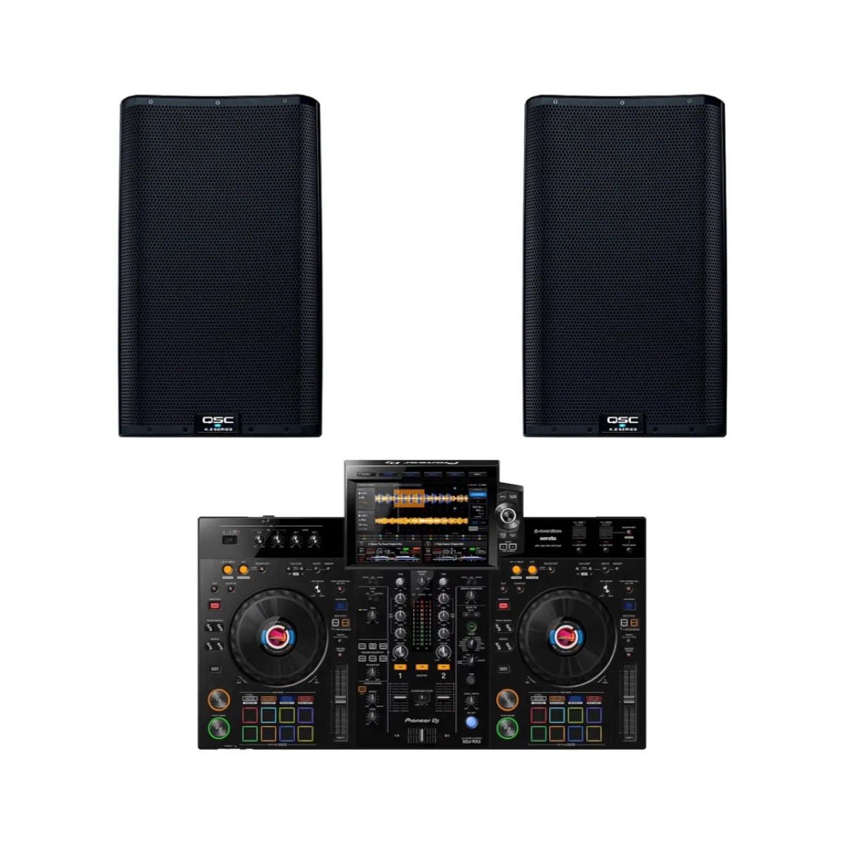 Pioneer RX3 Controller Plus 2 x QSC Active 12' Speaker Package