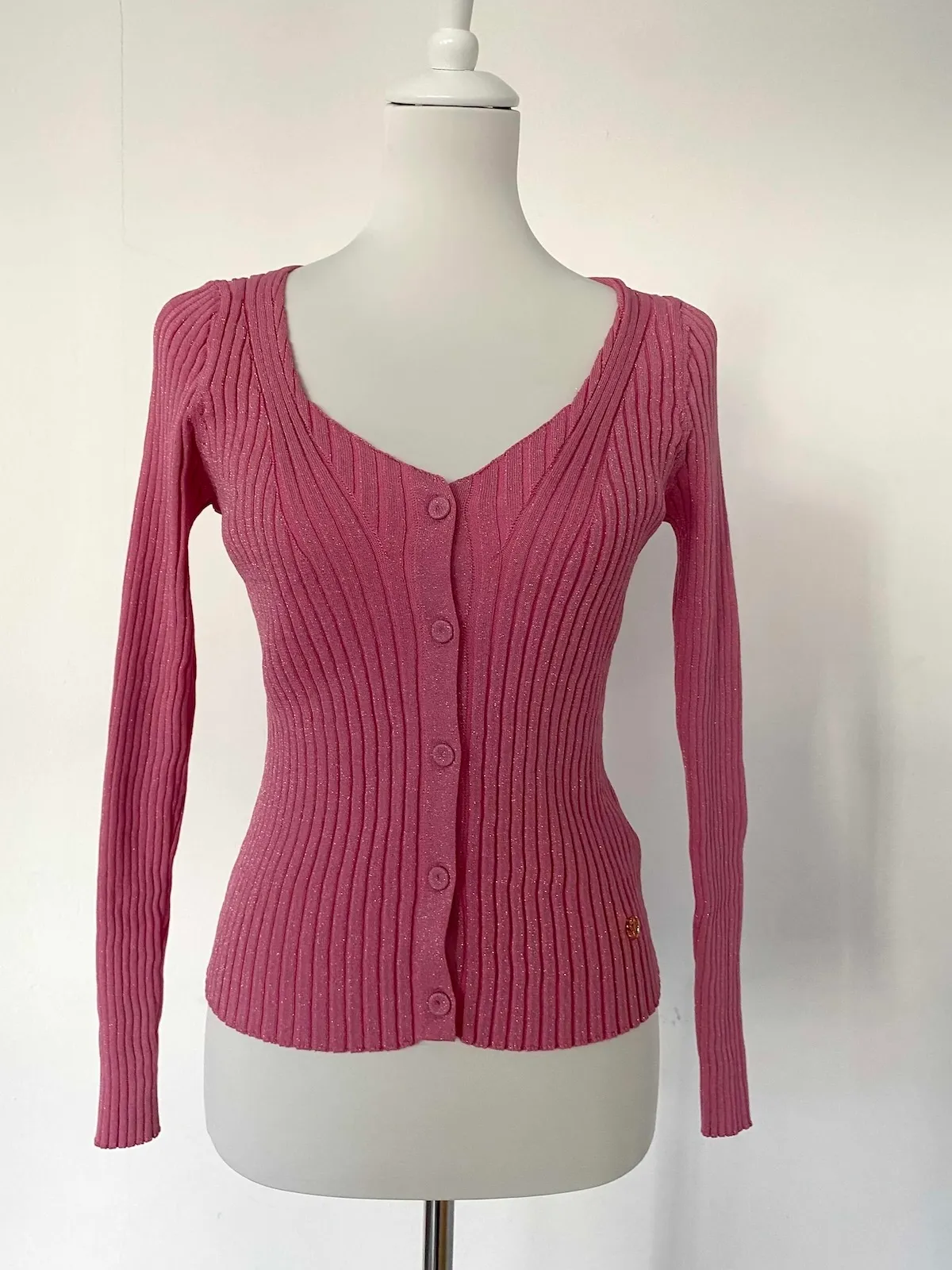 YES ZEE Ribbed Shimmer Cardigan Pink – Size M