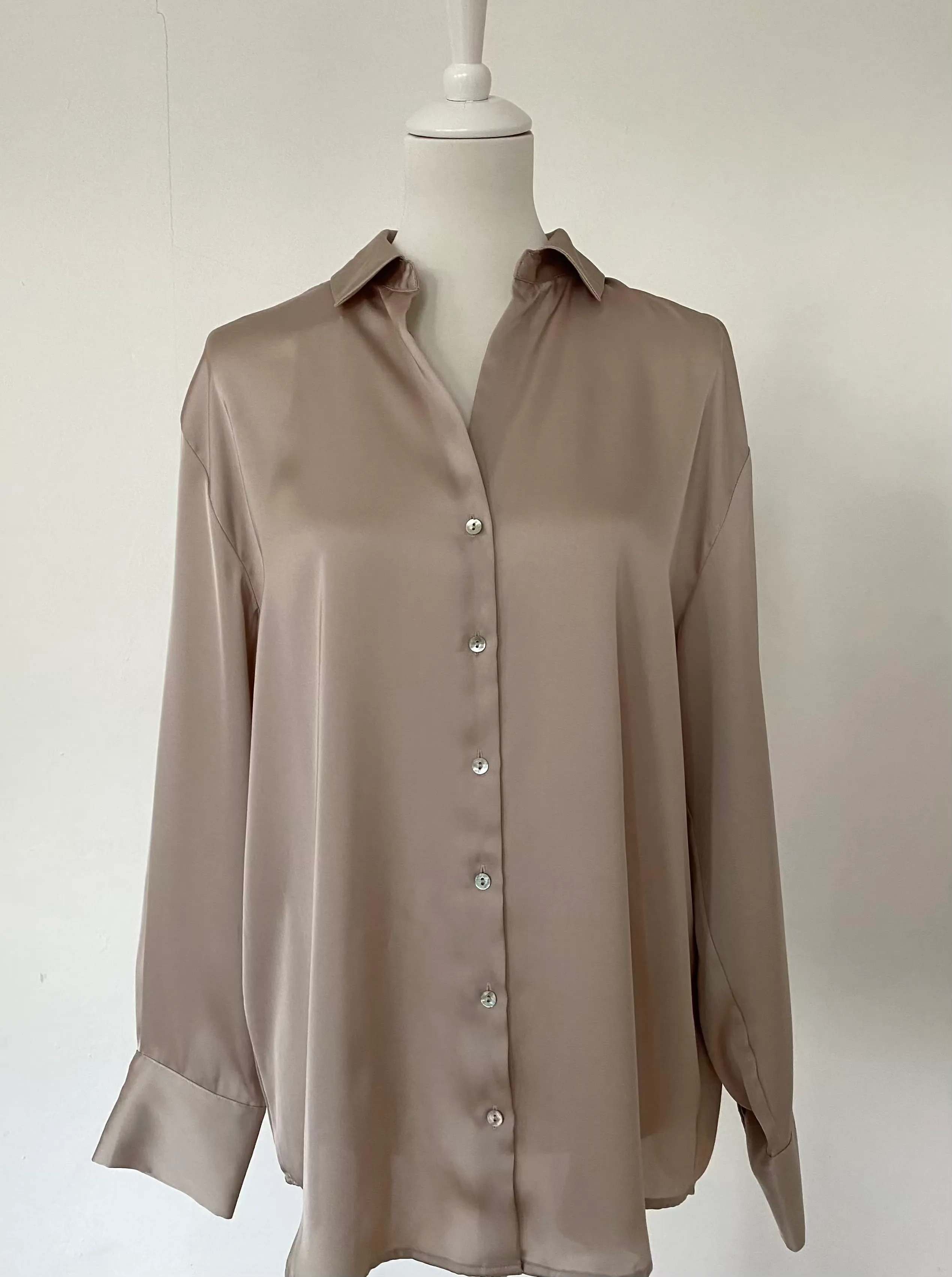 Stradivarius Satin Shirt Taupe Size L