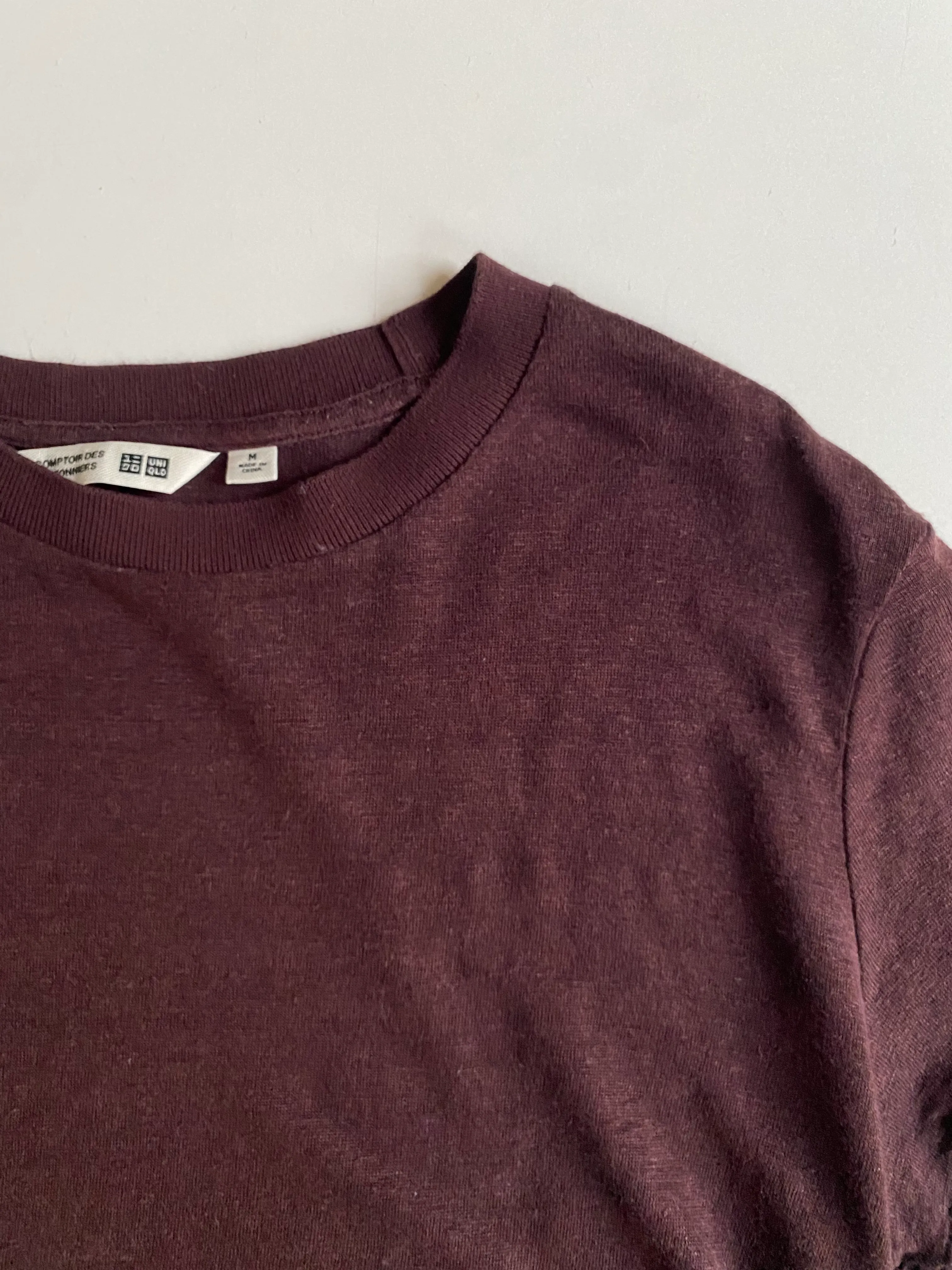 Uniqlo Linen T Shirt Bordeaux Size M