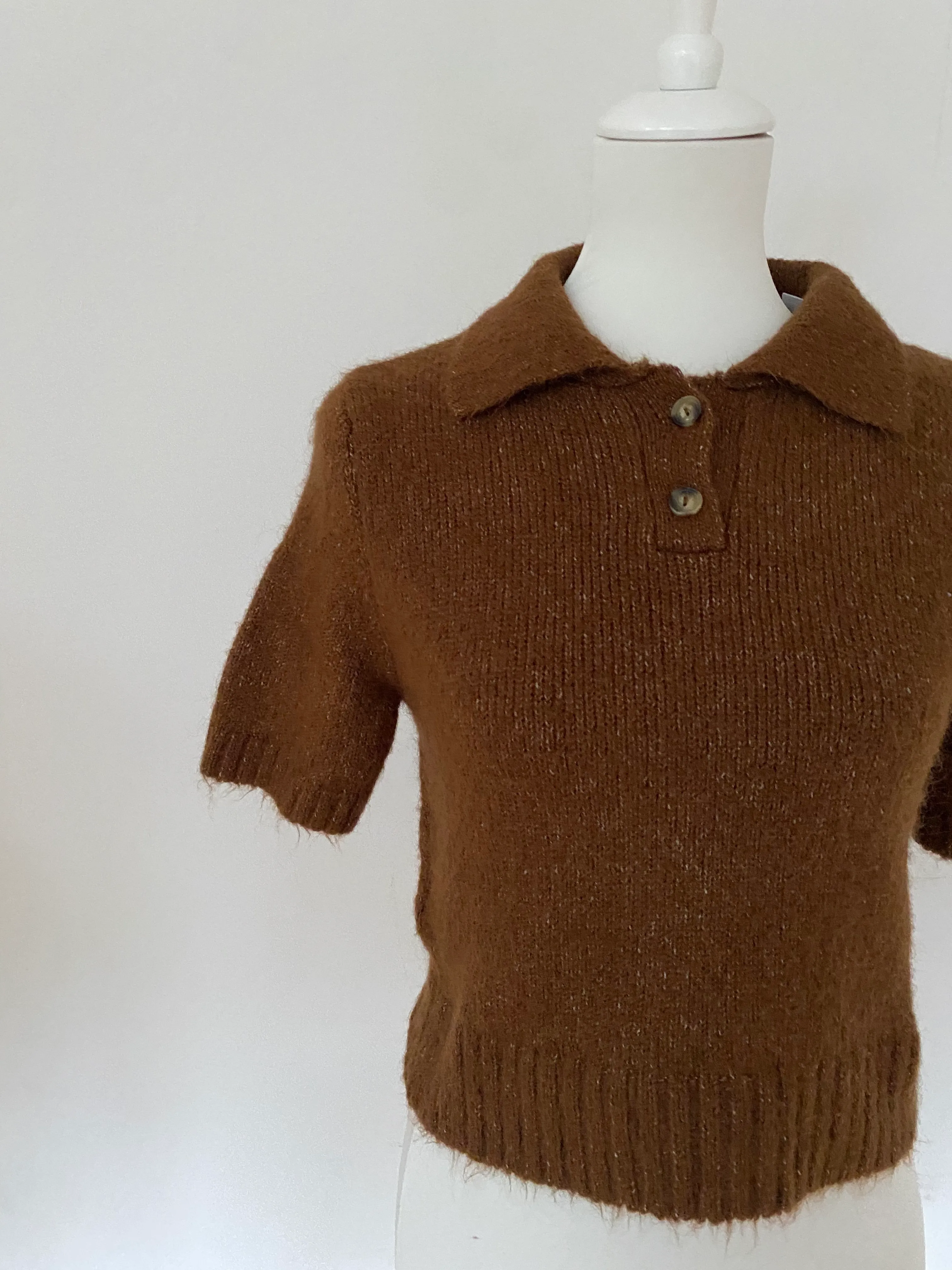 Mango Knit Polo Brown Size M