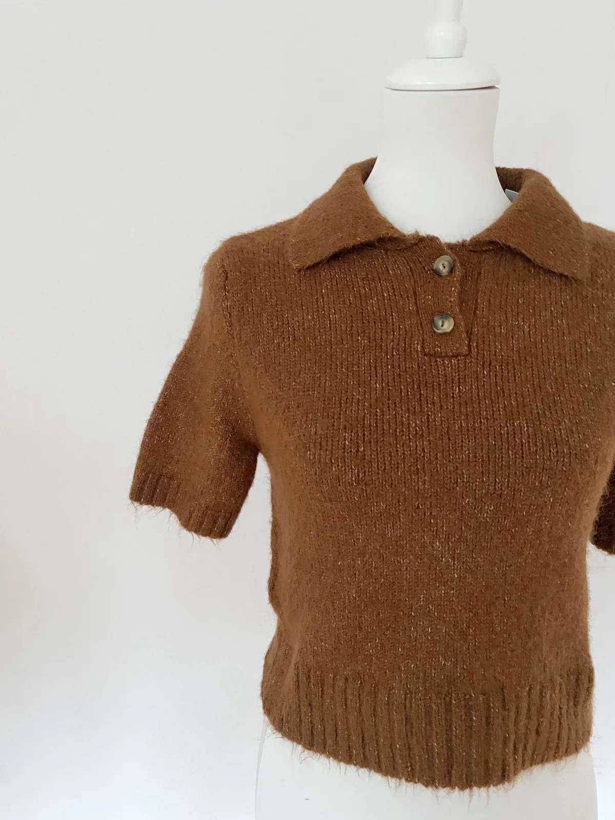 Mango Knit Polo Brown — Size M