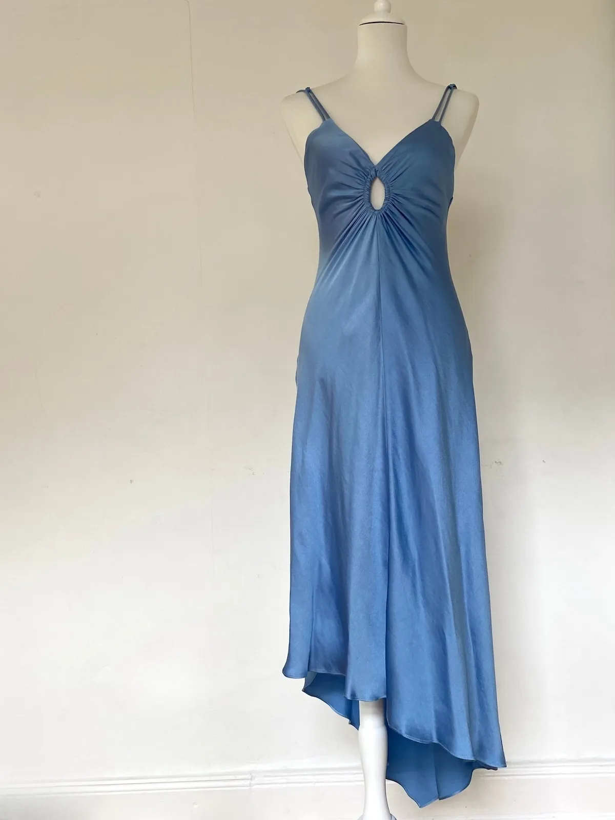 Victoria Beckham x Mango Blue Satin Slip Dress – Size S