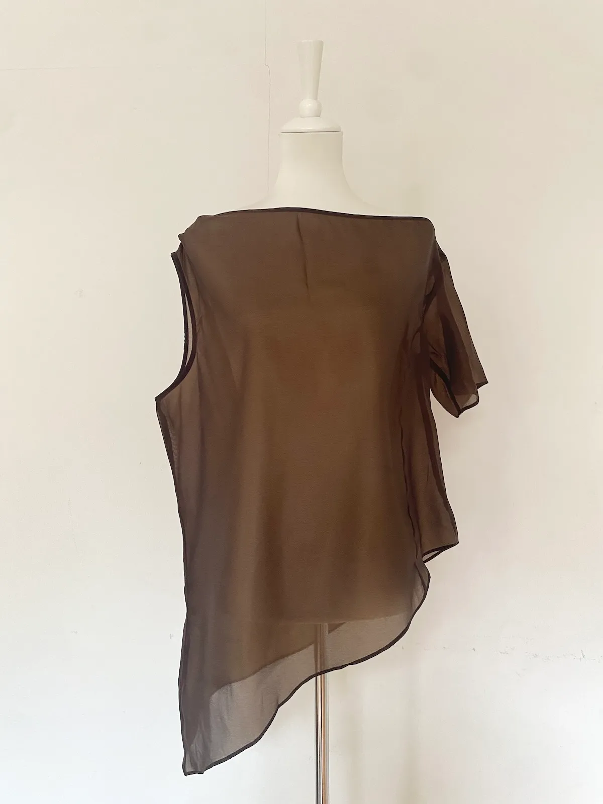 Topshop One-Shoulder Organza Top Chocolate Brown – 42