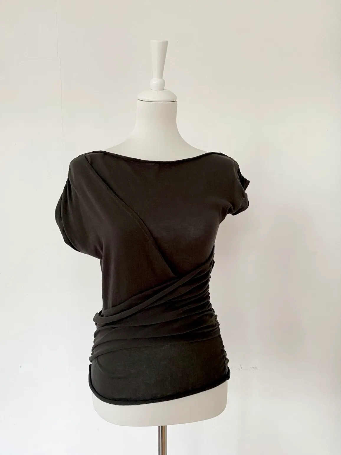 Zara Draped Ruched Knit Top Anthracite — Size M