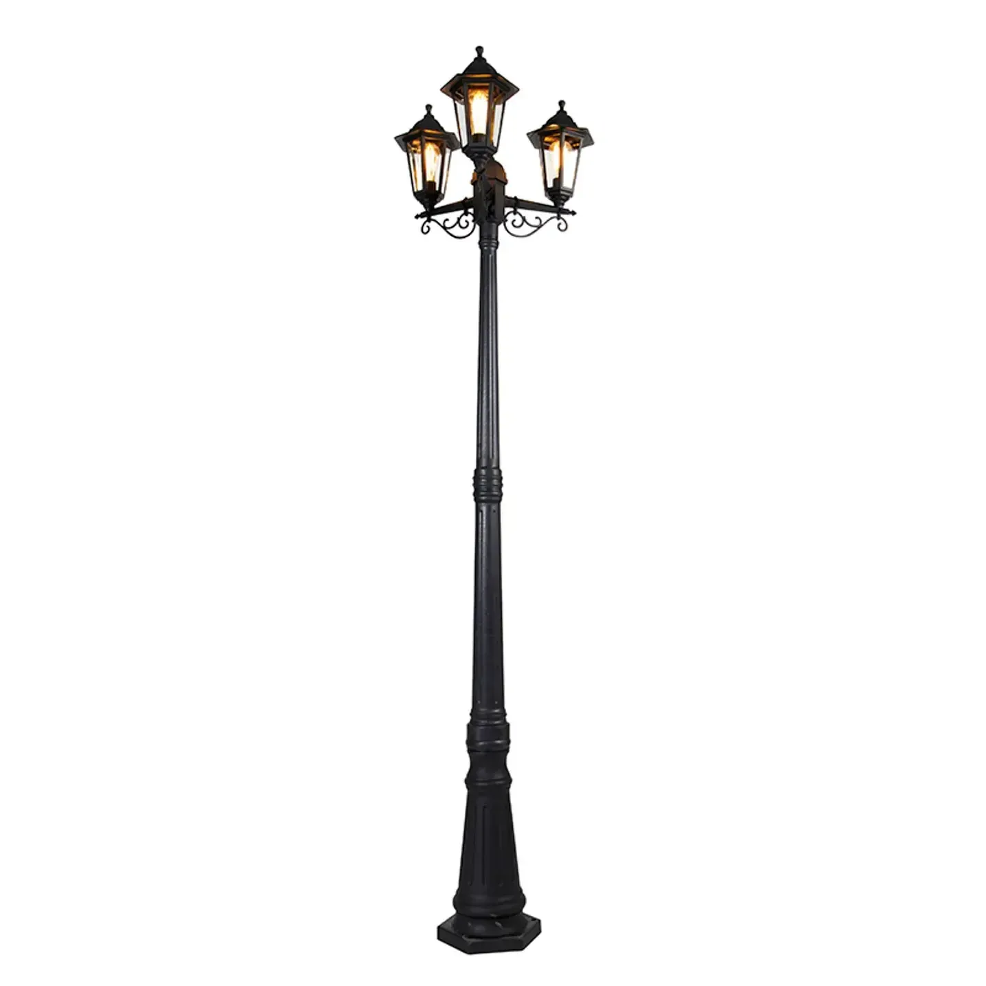 Lampadaire lanterne noire 3 têtes à batterie