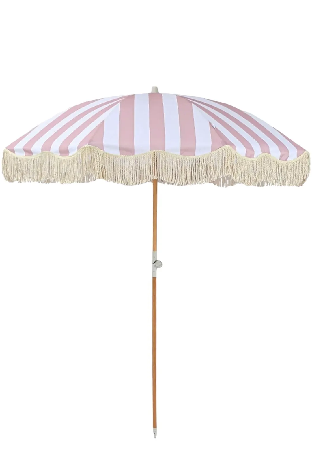 Dolly the Pink and White Stripe Fringe Umbrella