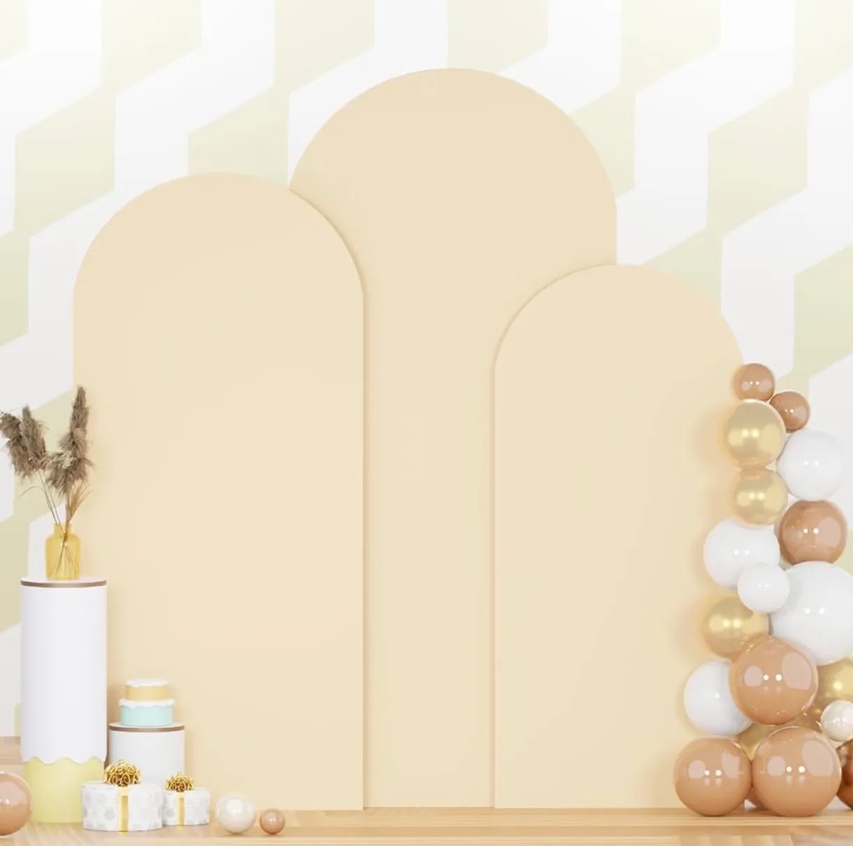 Set of 3 Beige Fabric Arch Covers