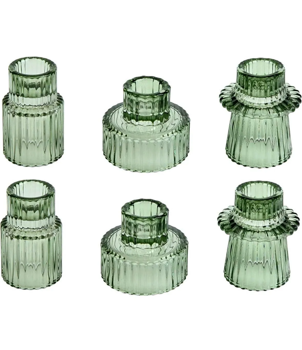 Green Ribbed Candle Holders