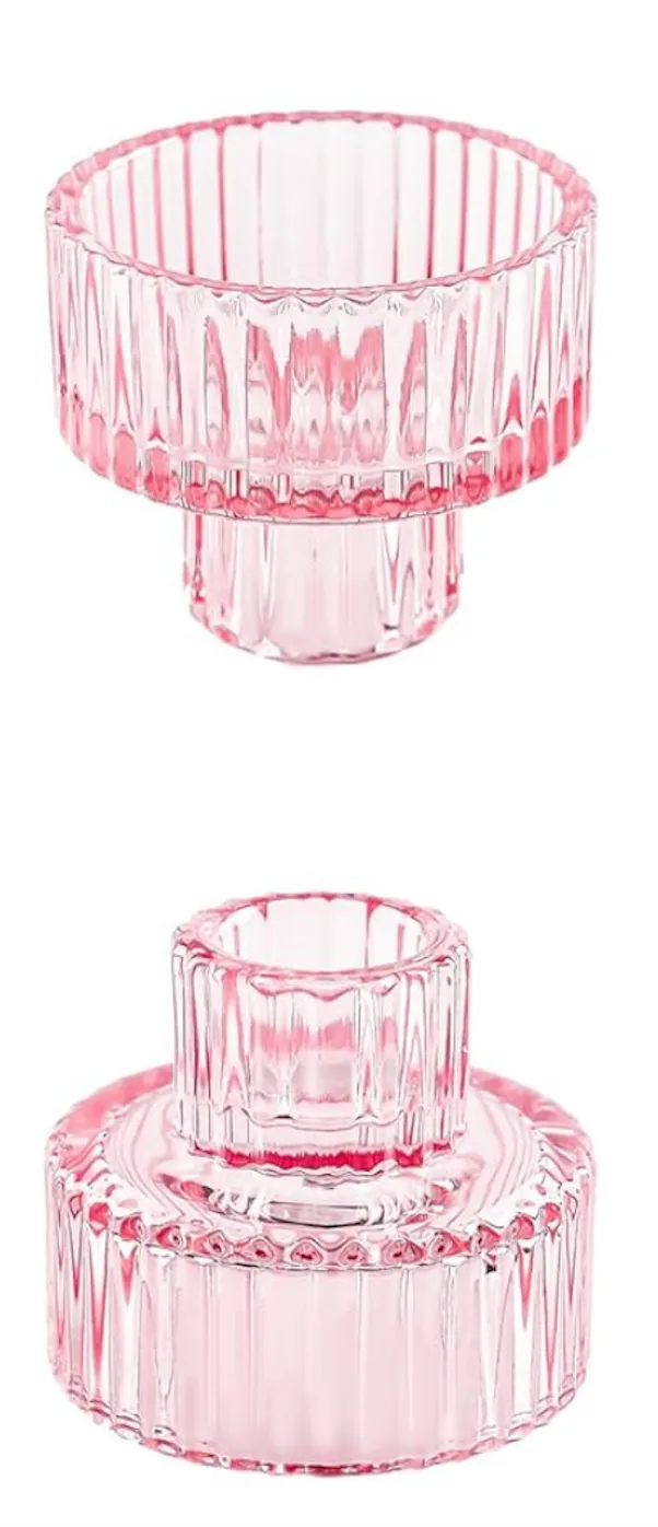 Pink Ribbed Candle Holders