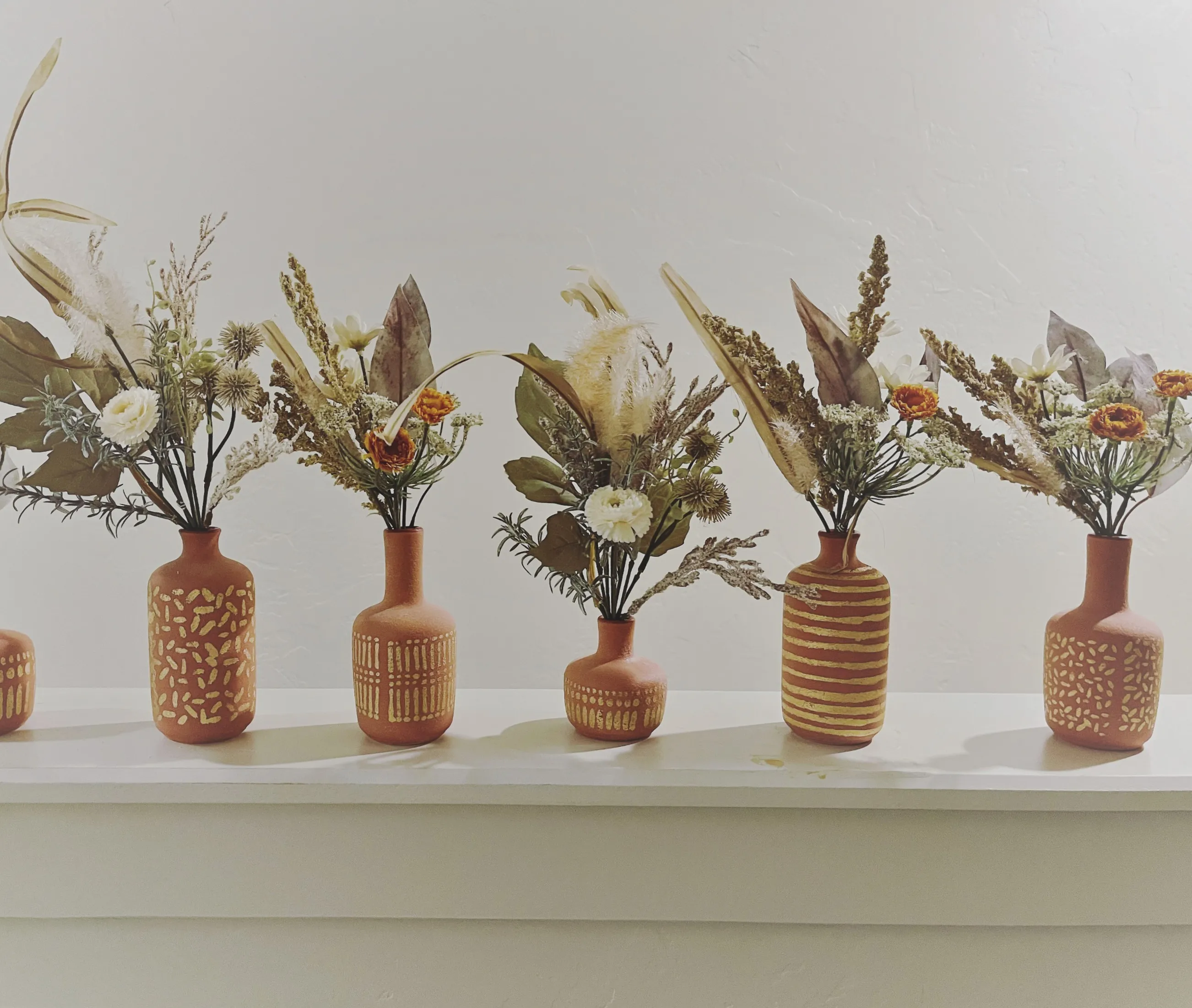 Terracotta Vase with Faux Floral Stems