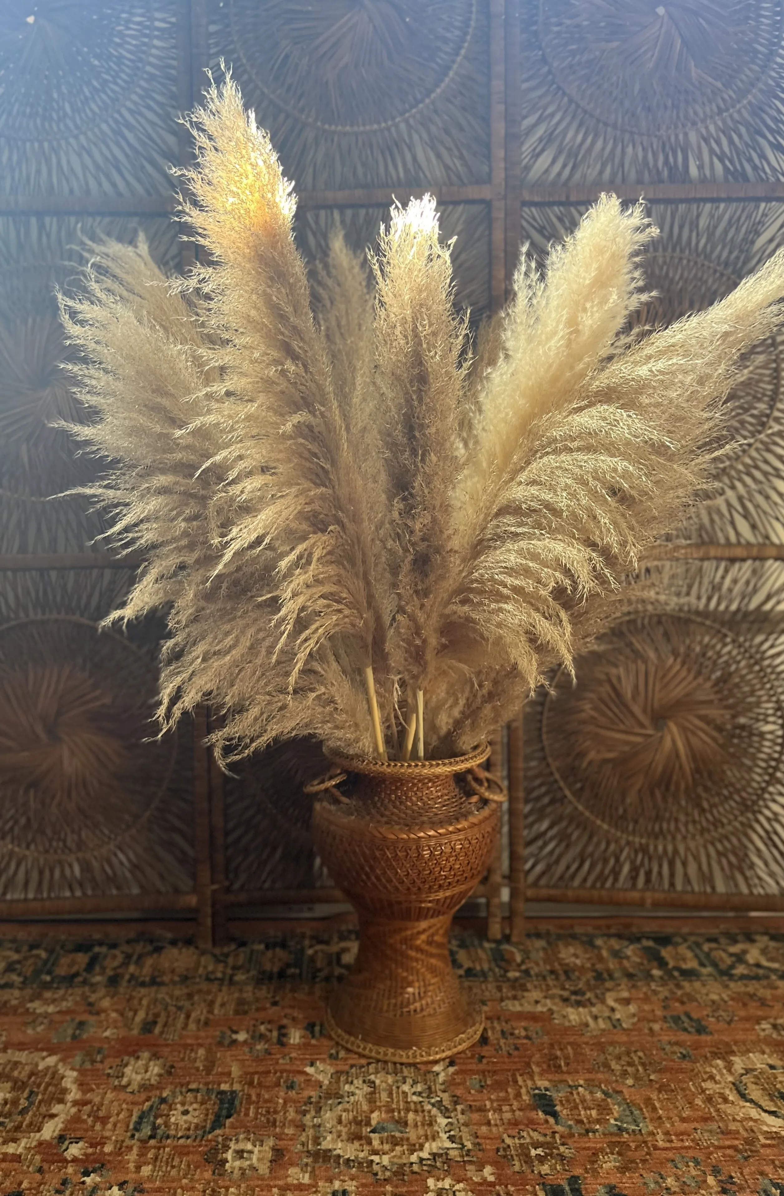 Wicker Vase with Pampas