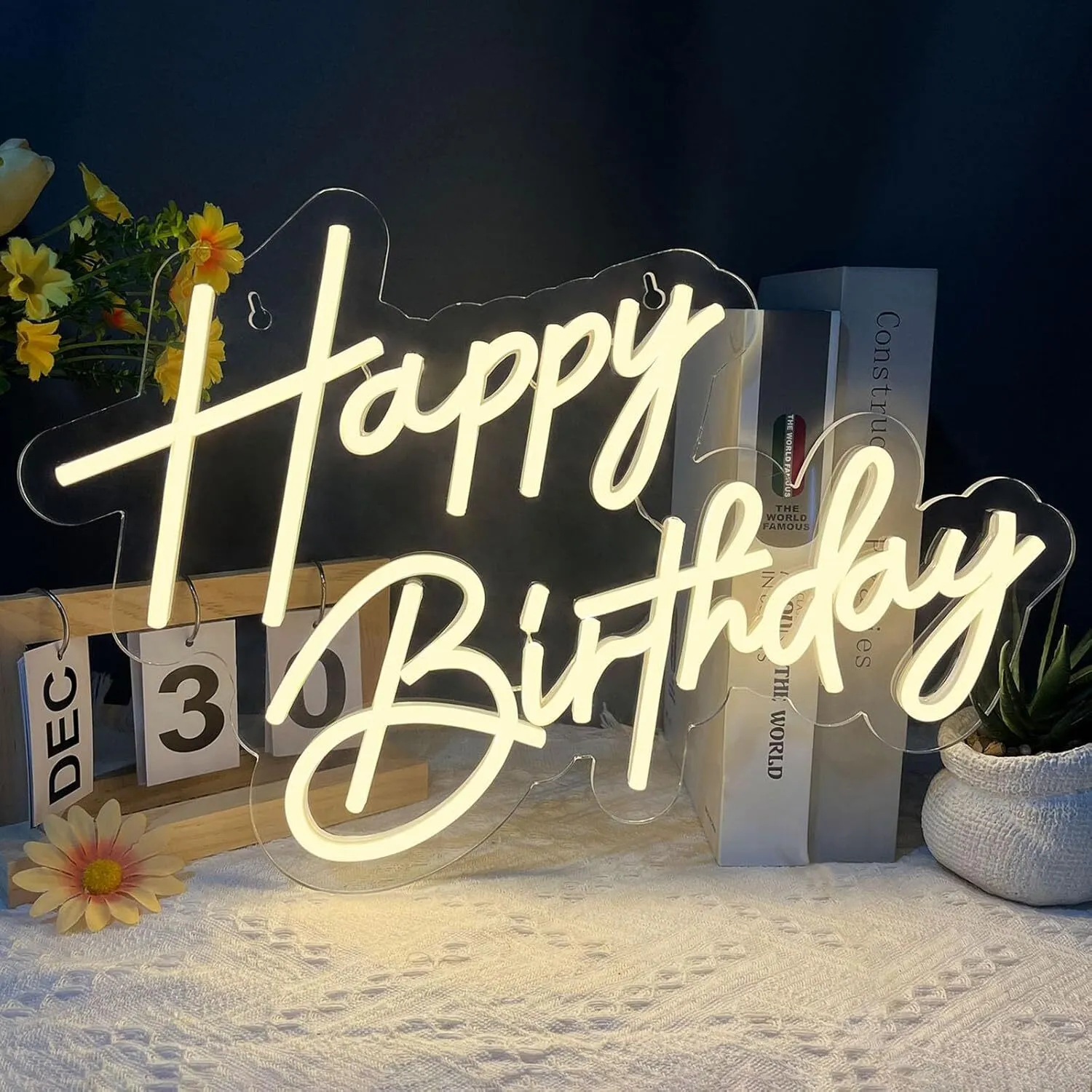 LED Neon Sign "Happy Birthday" (17''x12'') - Warm White