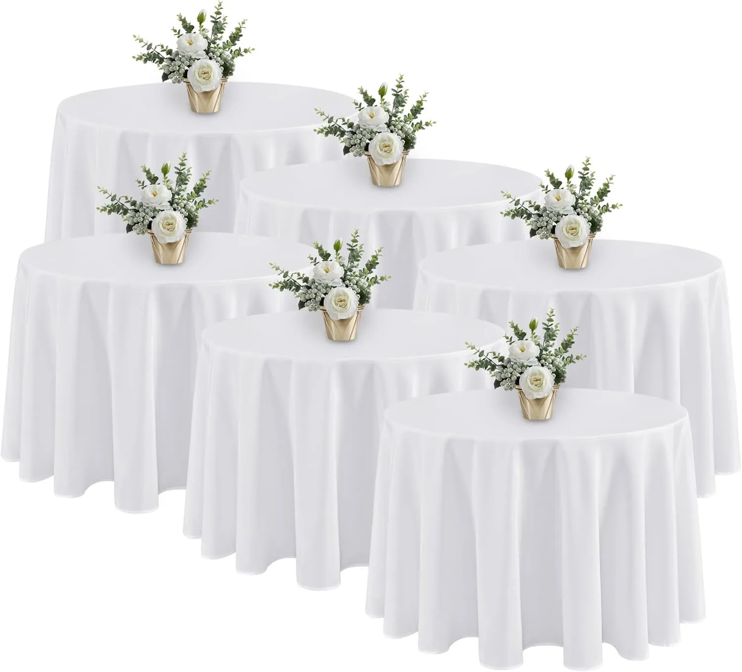 White Tablecloths for Round Tables – 6-Pack, 108-Inch Diameter