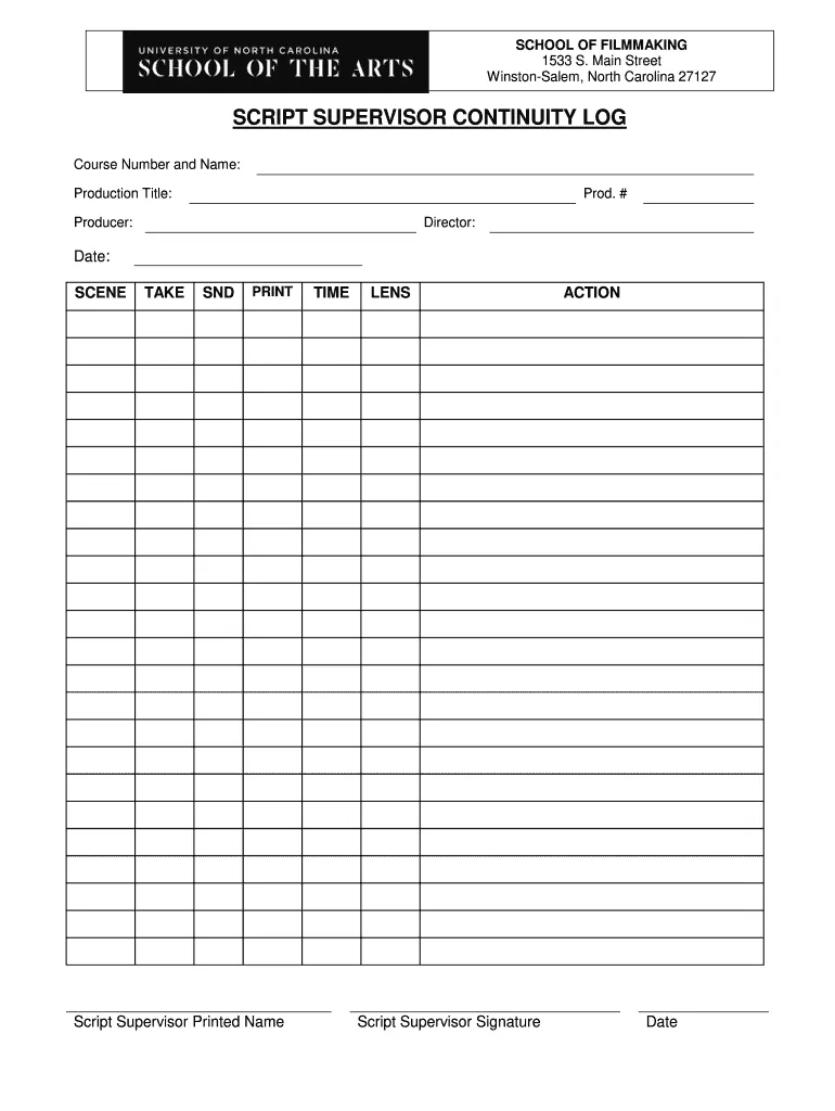 Script Supervisor Sheets 