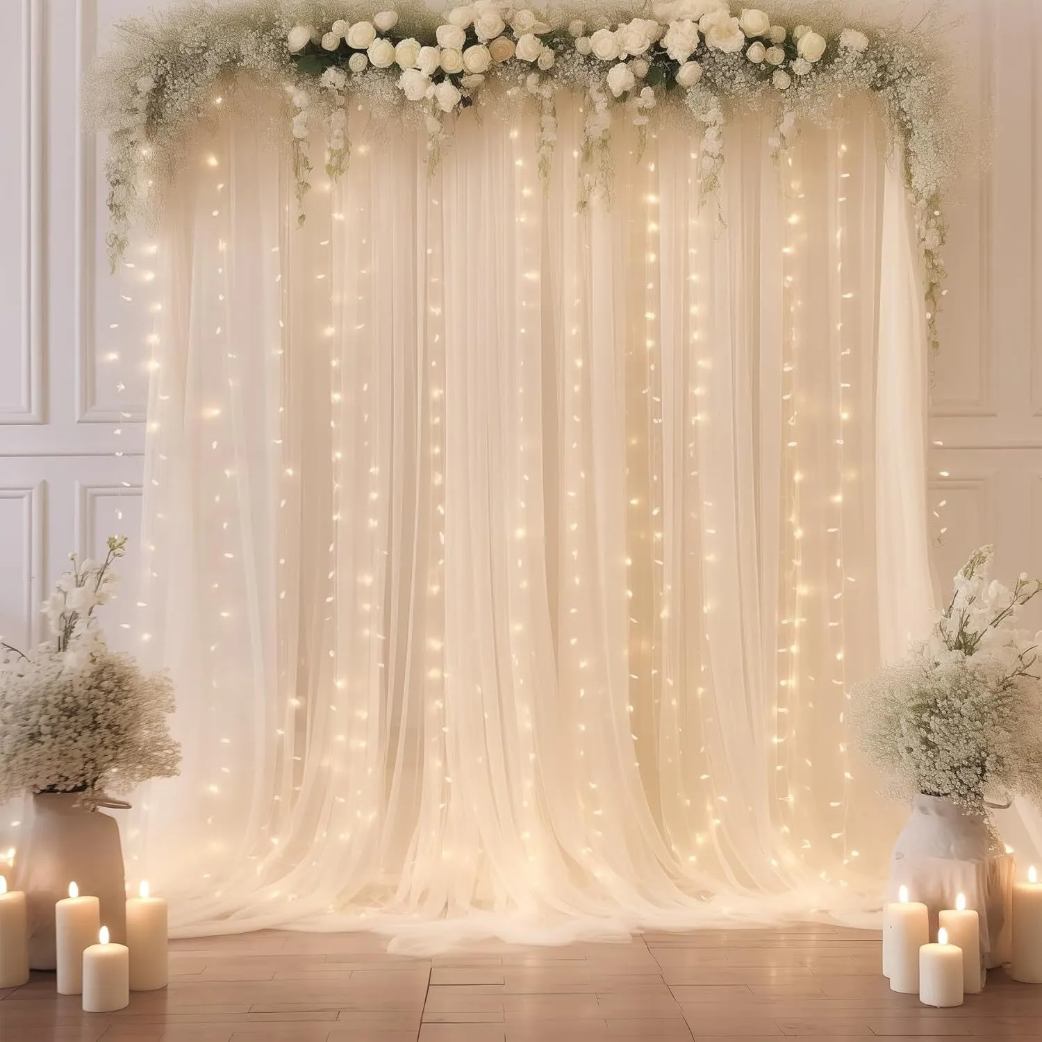 White Tulle with Lights Backdrop Rental