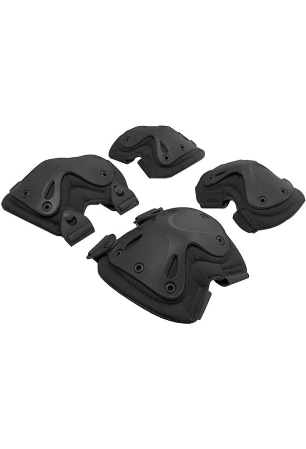 KUJOBUY Pack of 4 Tactical Combat Knee & Elbow Protective Pads Guard Black Knee and Elbow Pads Outdoor Sports Safety Gear Adjustable Shoulder Straps Gel Pads Black