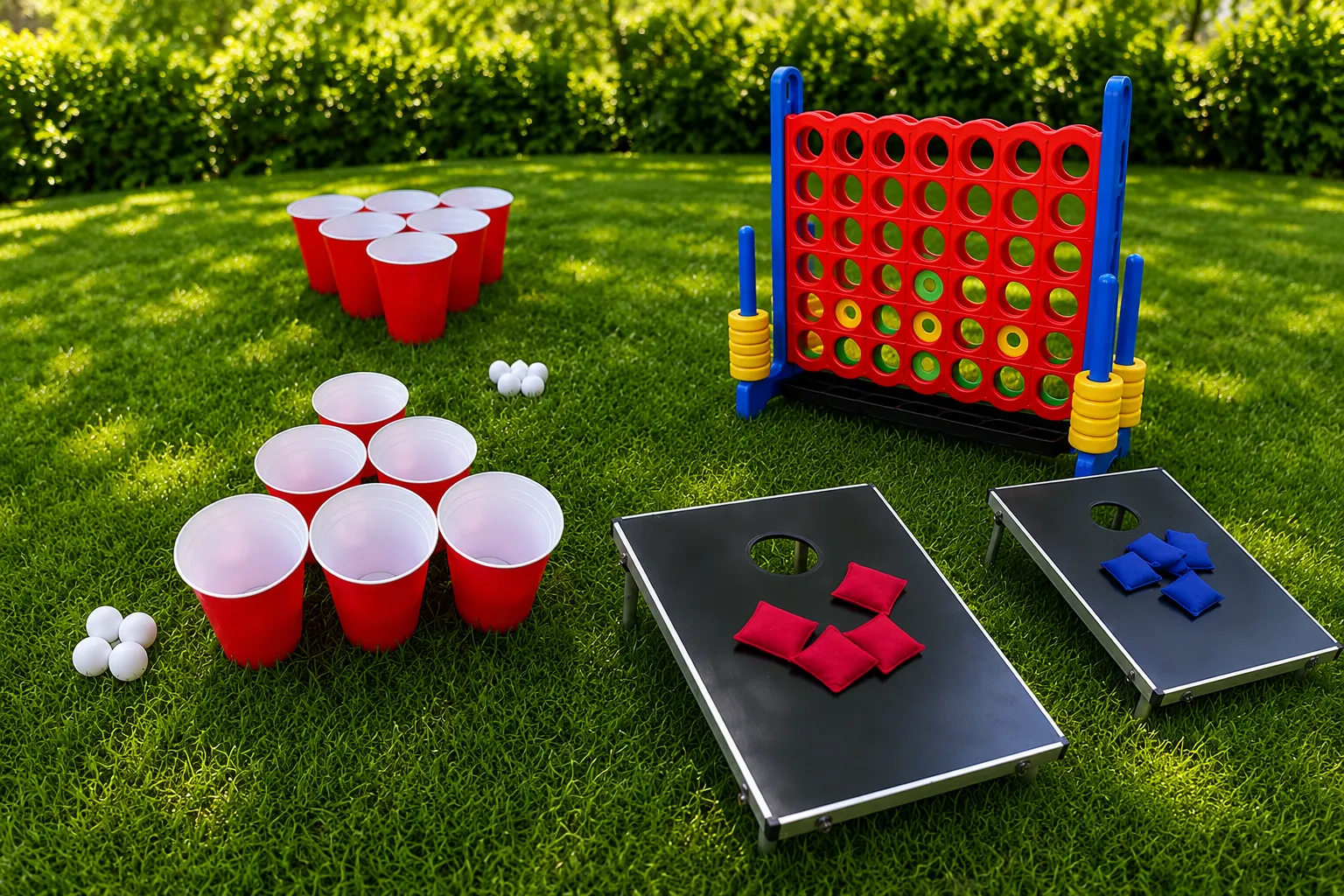 3 Game Bundle- 4-In A Row/Cornhole Set/Yard Pong