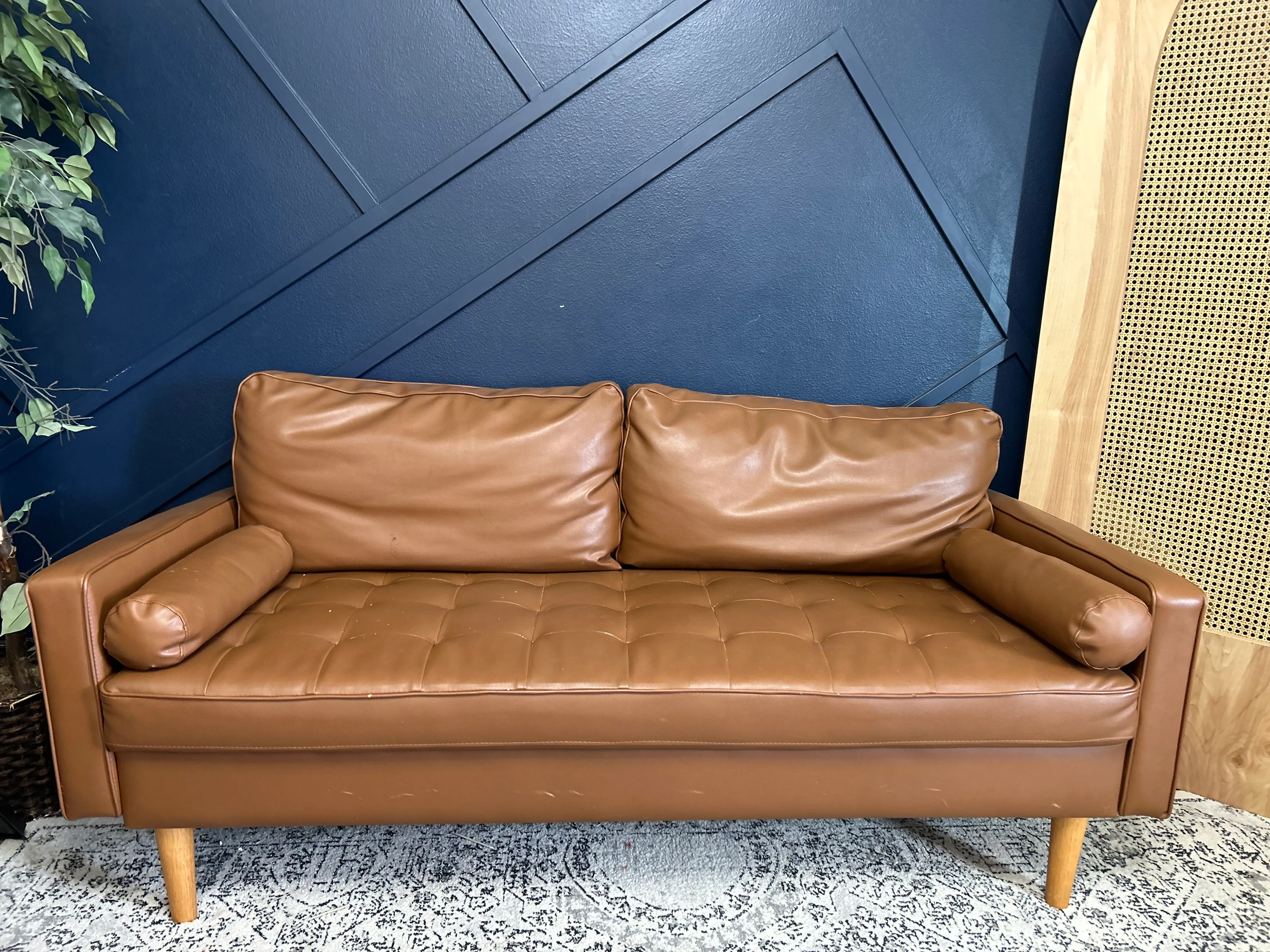 Tan Leather Loveseat 