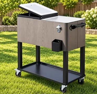 wood grain cooler on wheels