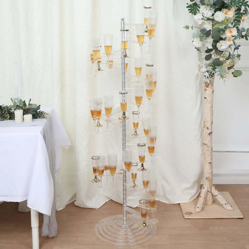 Clear Acrylic Spiral Champagne Flute Bar Rack Stand with 40 Holders, Cocktail Tree Wine Glass Display Holder - 4.5ft