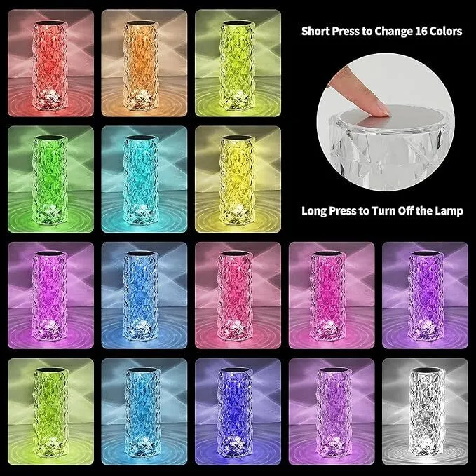 Crystal Table Lamp, Remote and Touch Control Rose Wave Lamp, RGB Color