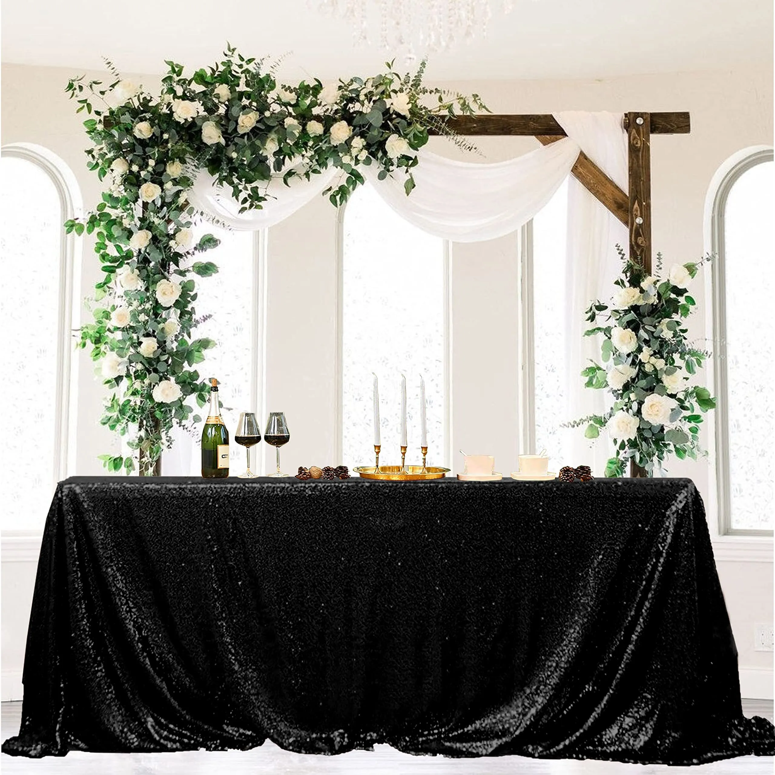 8ft Black Sequin Tablecloth