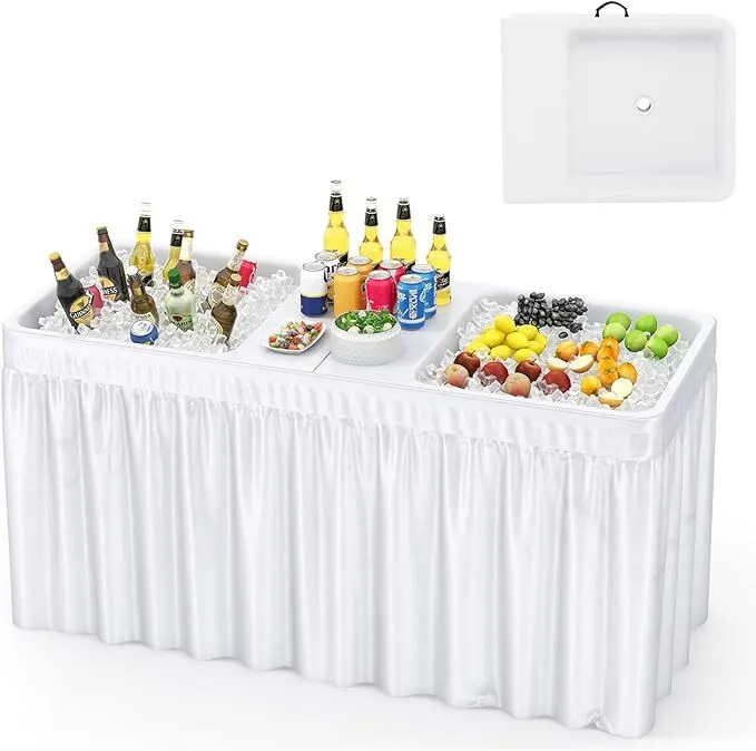 5 FT Folding Ice Cooler Table with Double Sinks w/Skirt