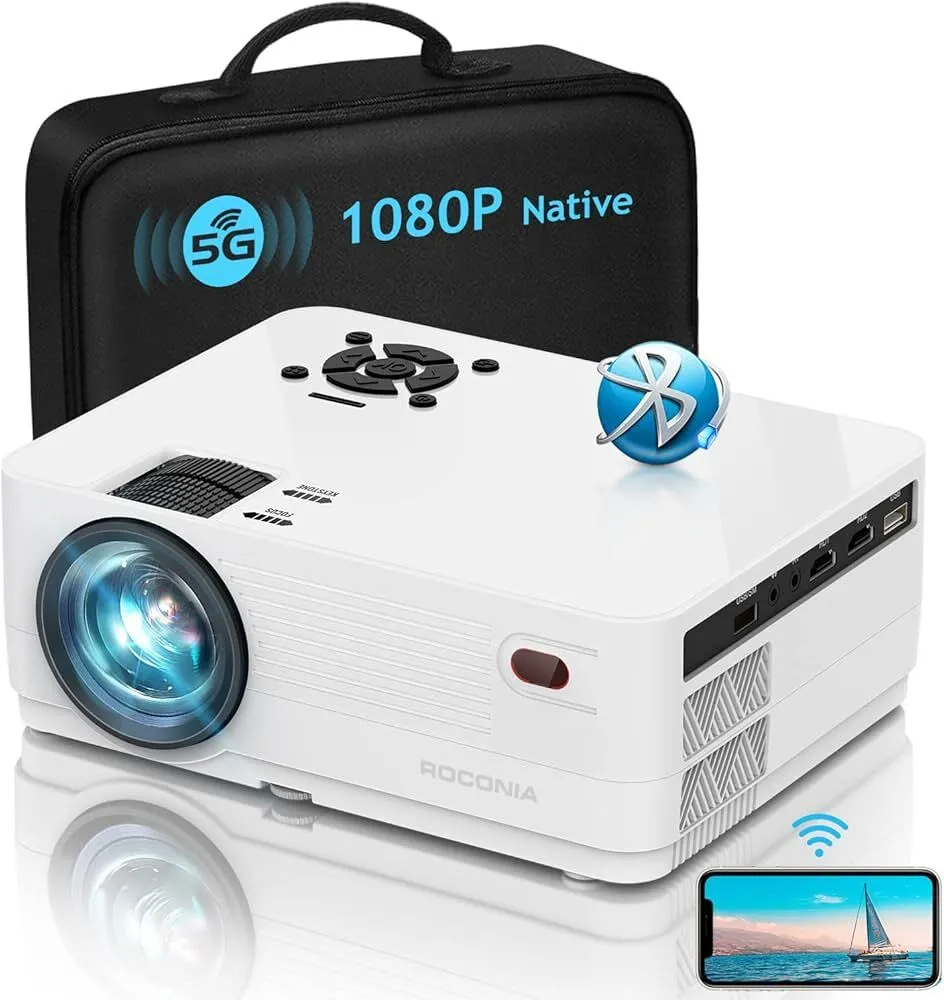 5G WiFi Projector with Bluetooth 5.2, 9500L HD Movie Projector, 1080P 250'' Display