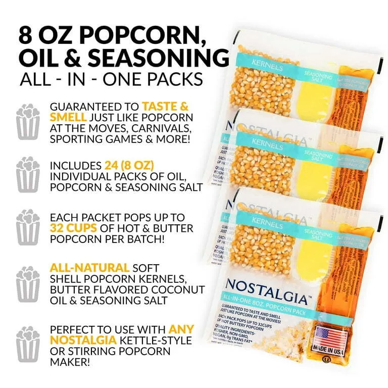 Popcorn, Oil & Seasoning Salt All-In-One Packs 