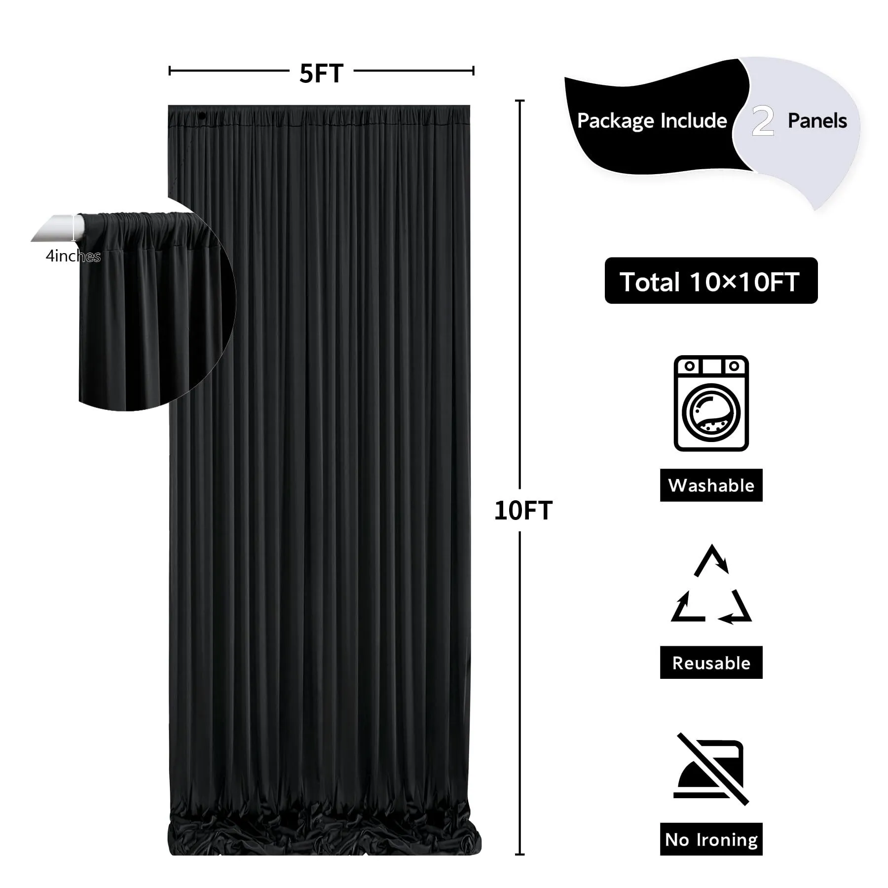 Black Curtains, 10ft x 10 ft Panel