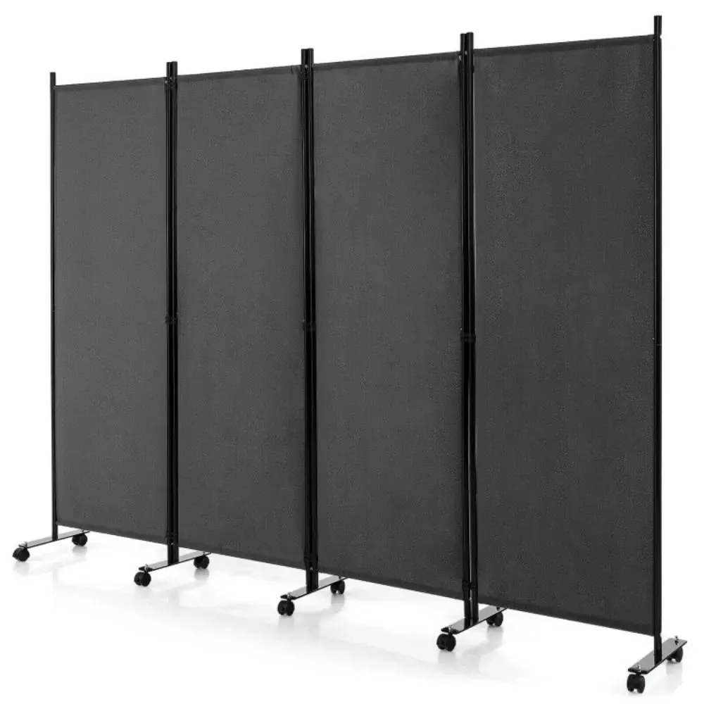 Folding Room Divider on Wheels, Black
