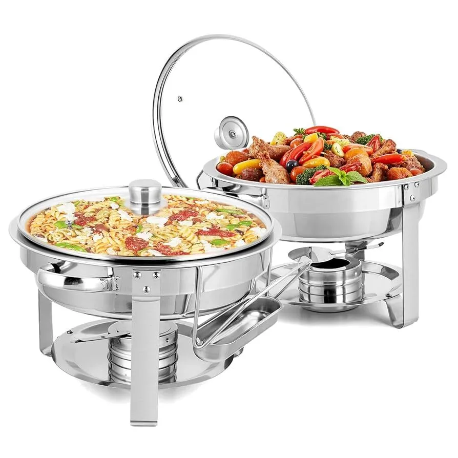 5QT Stainless Steel Chafing Dishes for Buffet with Glass Lid & Lid Holder
