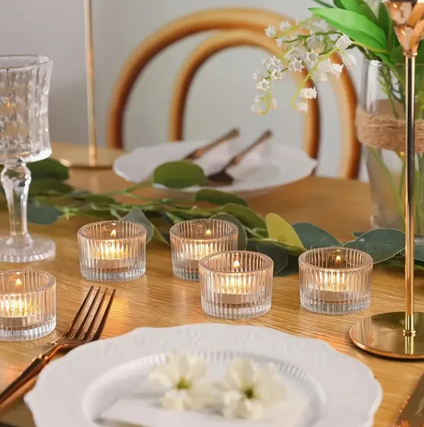 Tea Lamp Candle Holder Glass Pleated 1.5"