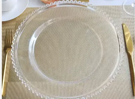 Clear Glass Beaded Charger Plate