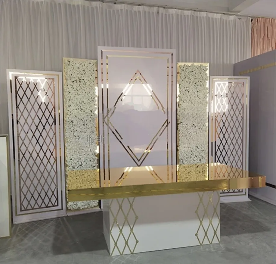 Rectangle White & Gold Acrylic Wedding/Event Backdrop