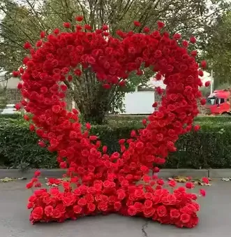 Red Heart-Shaped Rose Flower Arch