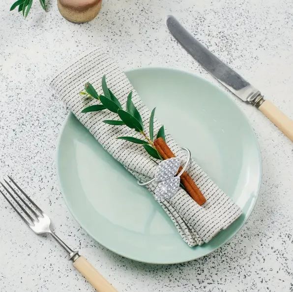 Napkin Rings Set Silver Metal Leaves (10pcs)