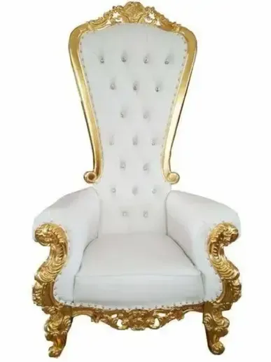 Throne Chair, Gold & White, Single