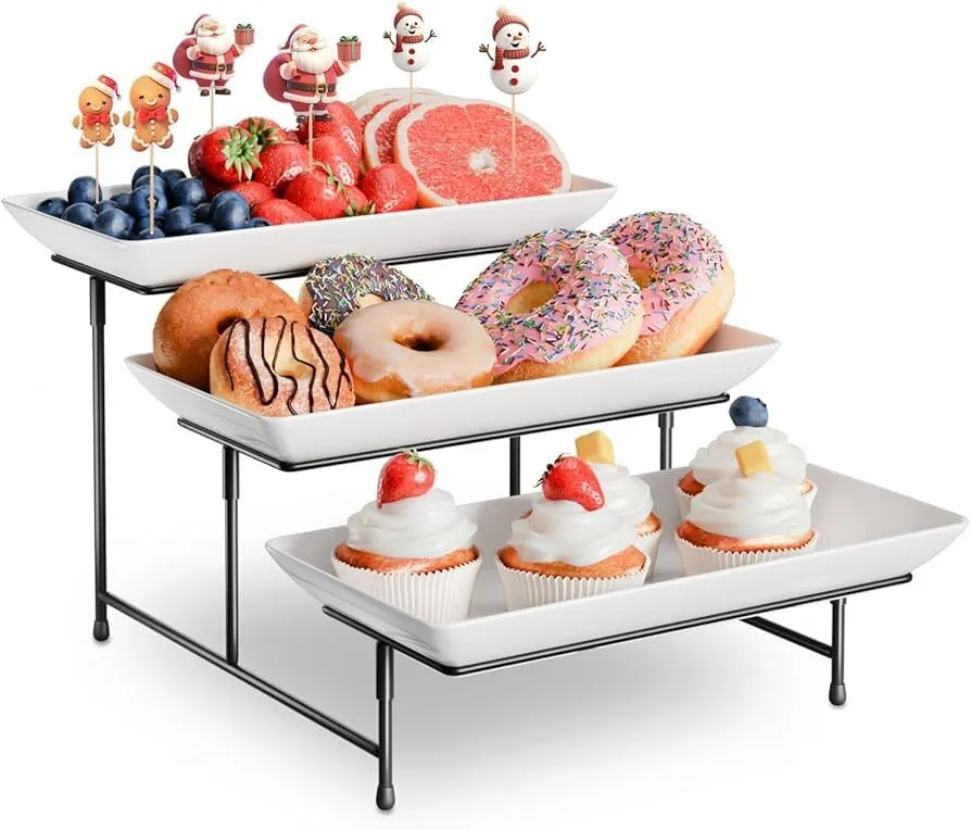 3-Tier Serving Tray Set, Platters for Serving Food, Cupcakes, Dessert, Fruit, Cookies