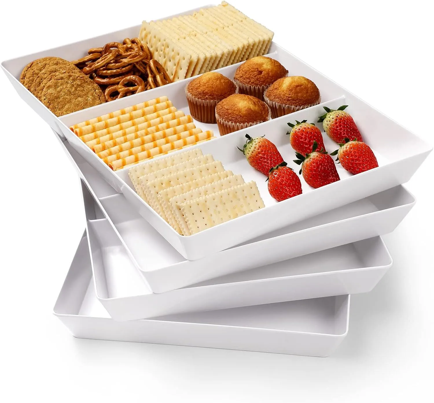 4-Pack Plastic Large White Serving Trays 