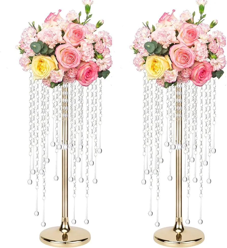 Crystal Pendants Gold Flower Vase