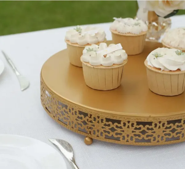 Elegant 12" Golden Metal Cake Stand - Round Pedestal Dessert Display