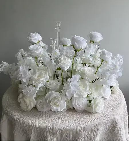 Wedding Candle Wreath/White Rose Flower Centerpieces for Candelabra