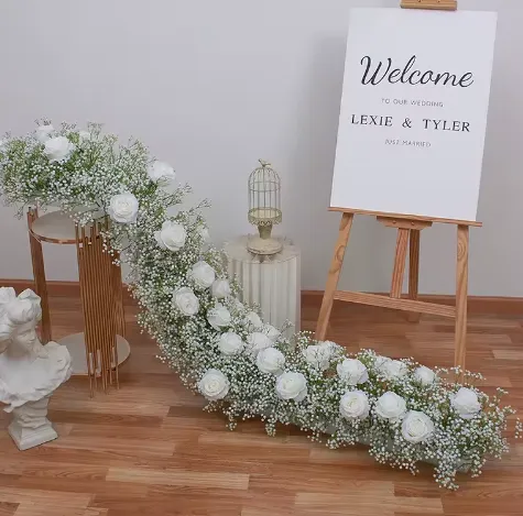 White Rose Flower and Baby Breath Runner 