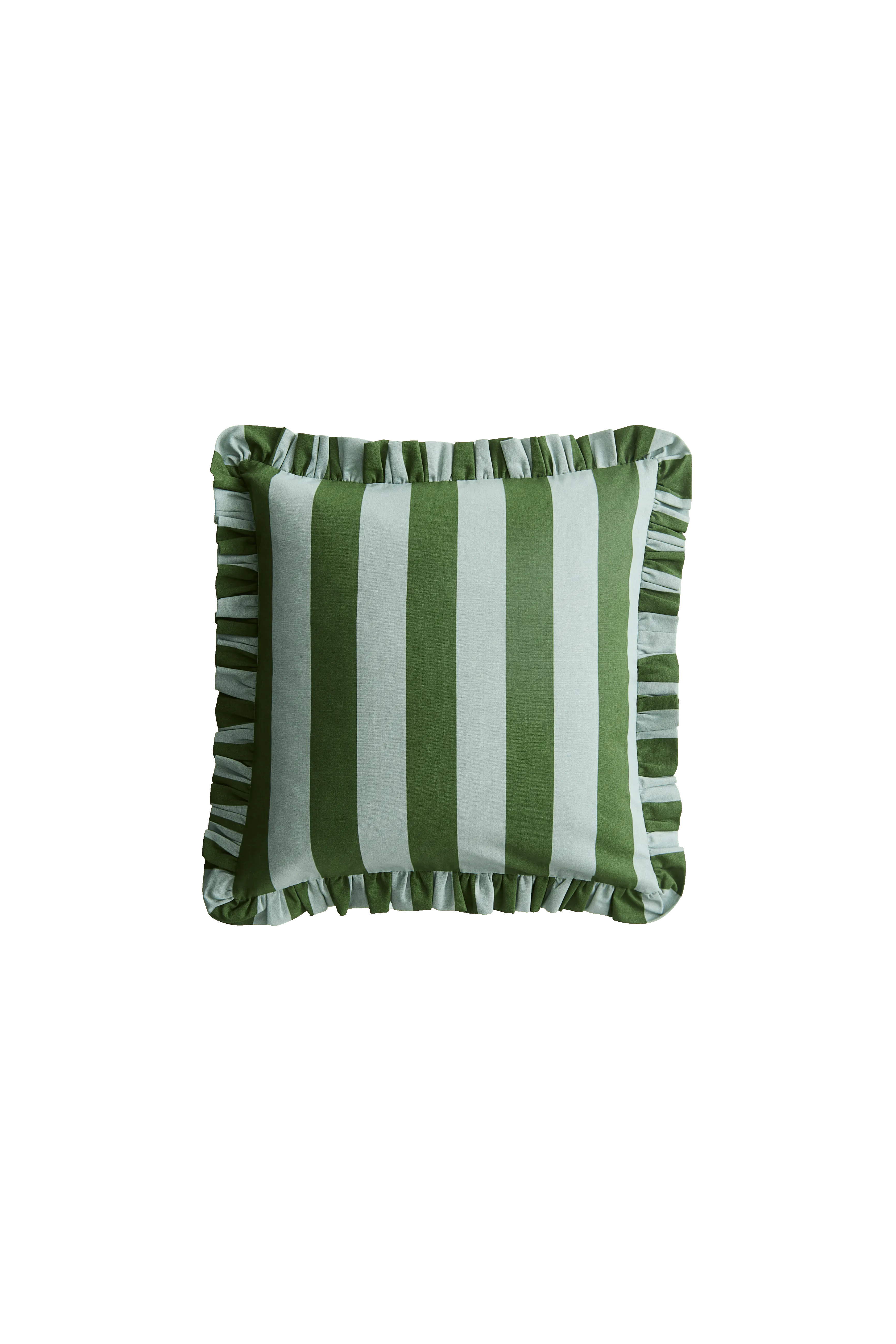 Cuscino righe verde azzurro con ruffles