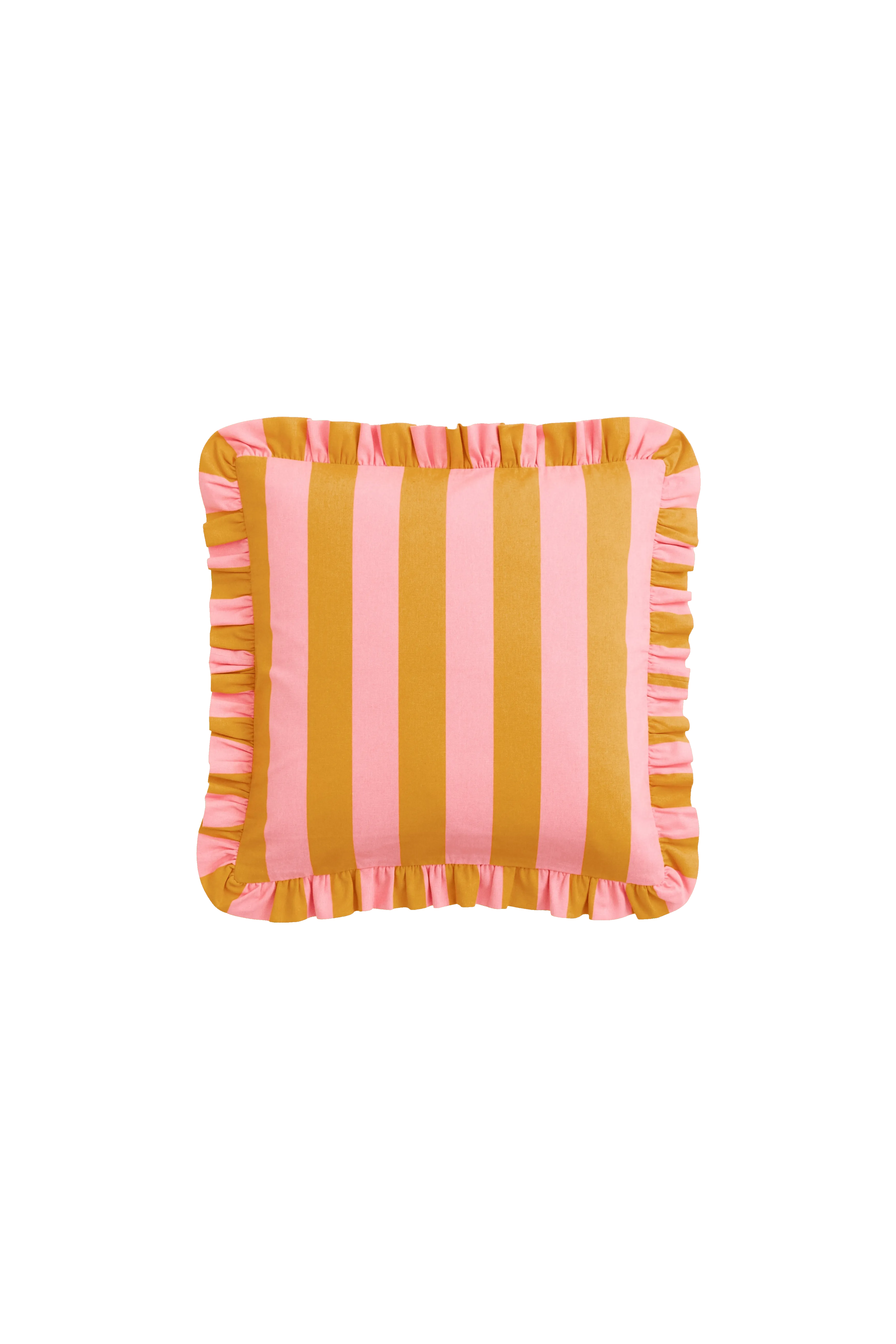 Cuscino righe rosa giallo con ruffles